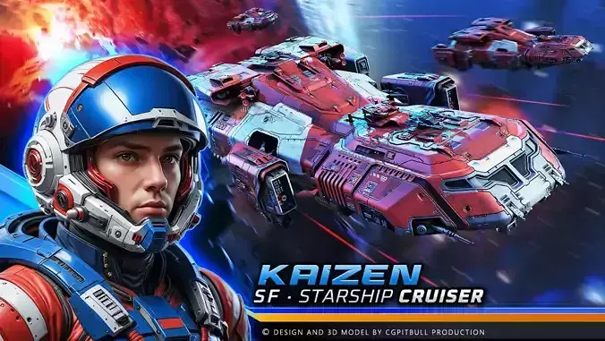 KAIZEN Starship Cruiser Low-poly 3D model KAIZEN Starship Cruiser Low-poly 3D model