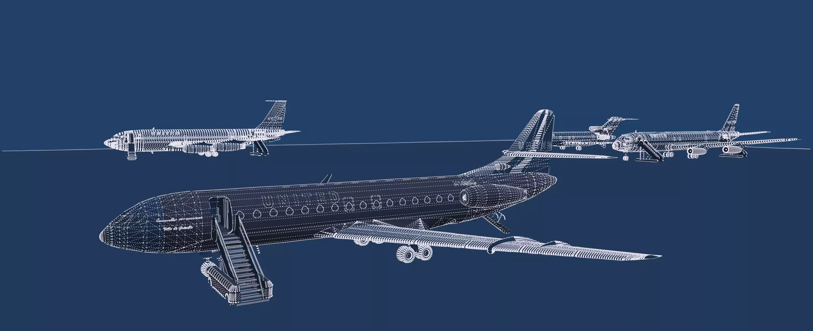 DC-8-62H Boeing 720 Boeing 727 and Caravelle VI-R 3D model_49