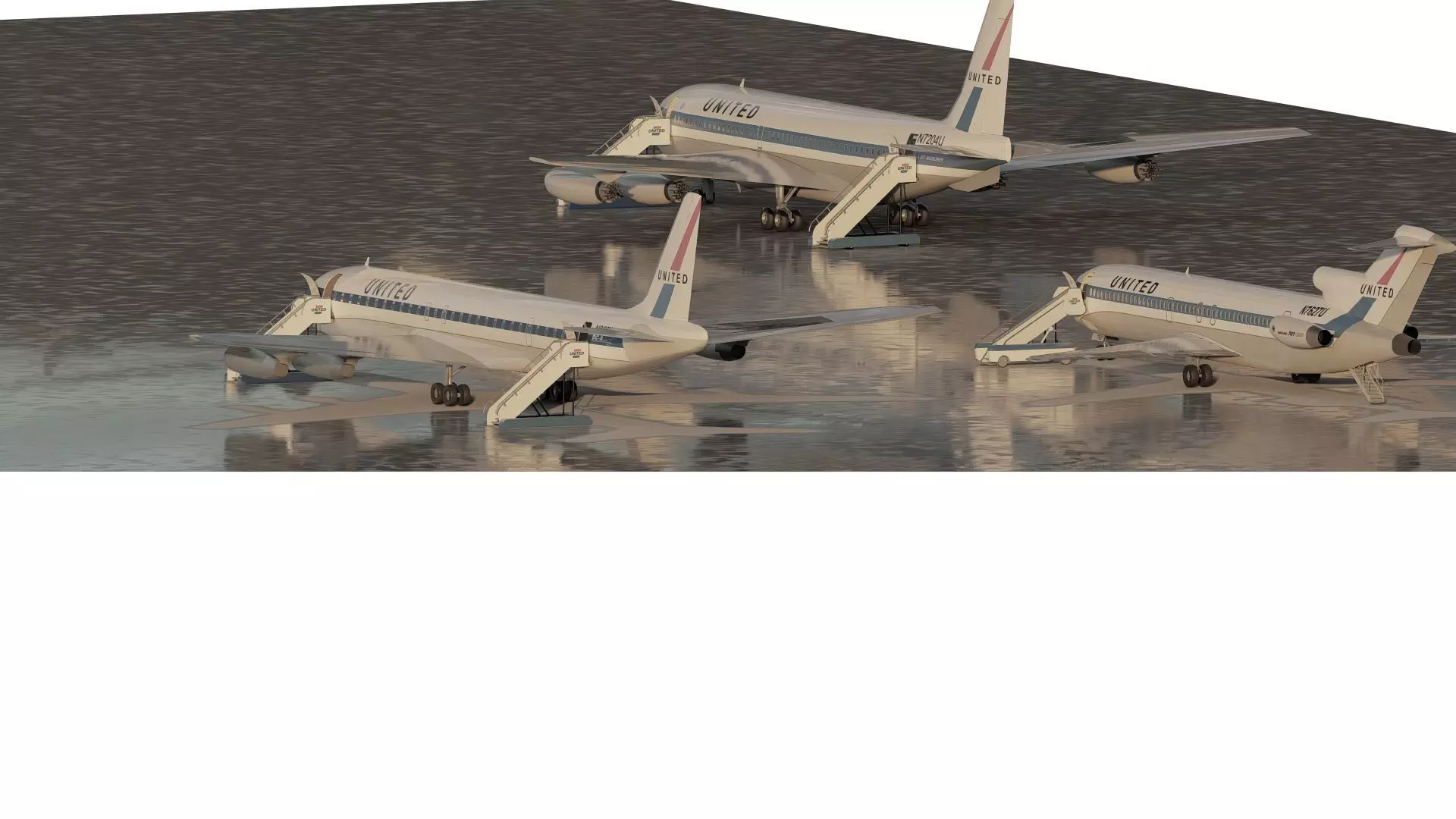 DC-8-62H Boeing 720 Boeing 727 and Caravelle VI-R 3D model_6