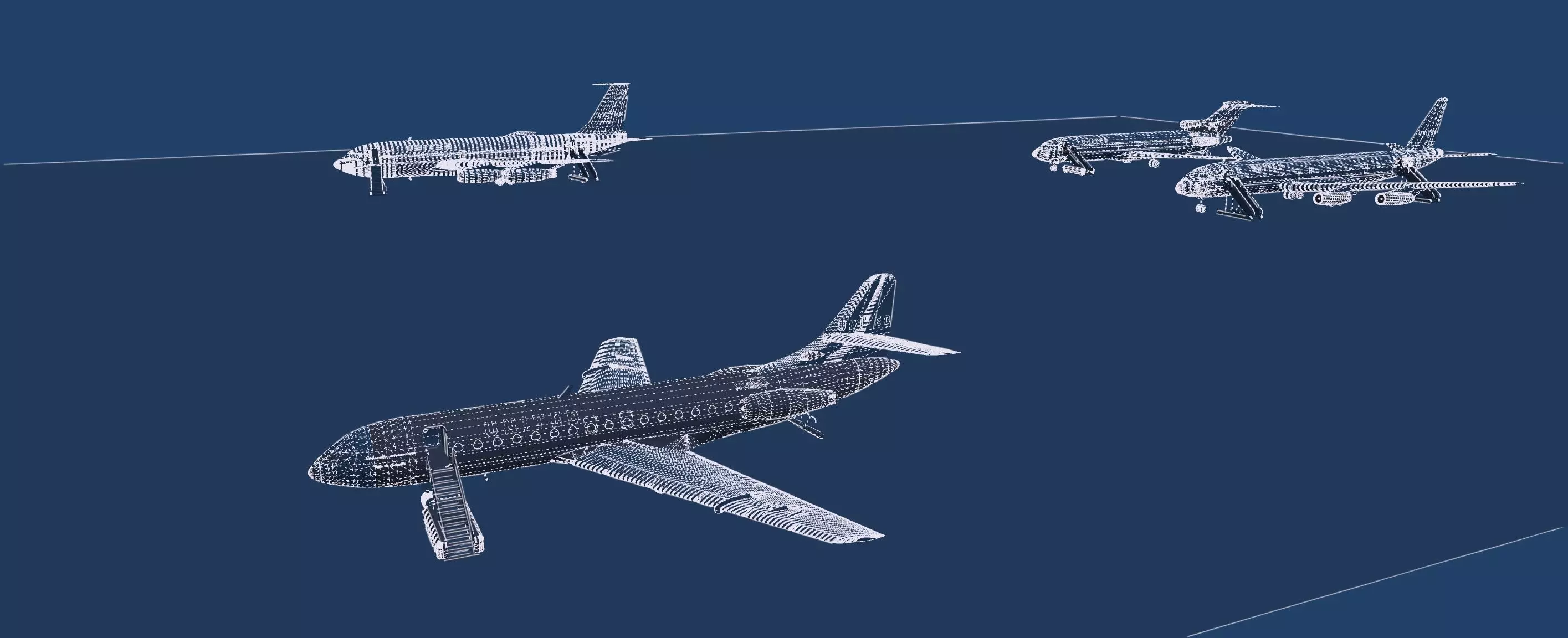 DC-8-62H Boeing 720 Boeing 727 and Caravelle VI-R 3D model_46