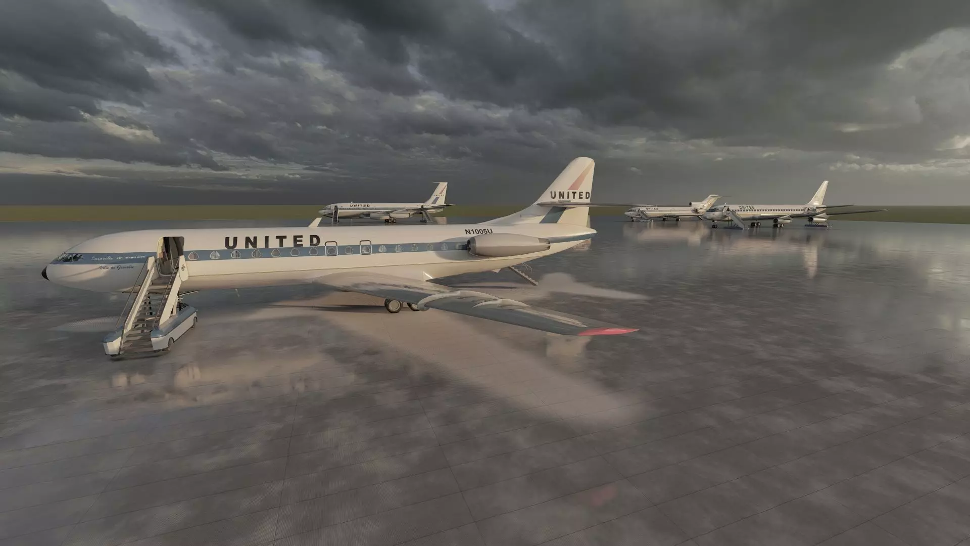 DC-8-62H Boeing 720 Boeing 727 and Caravelle VI-R 3D model_8