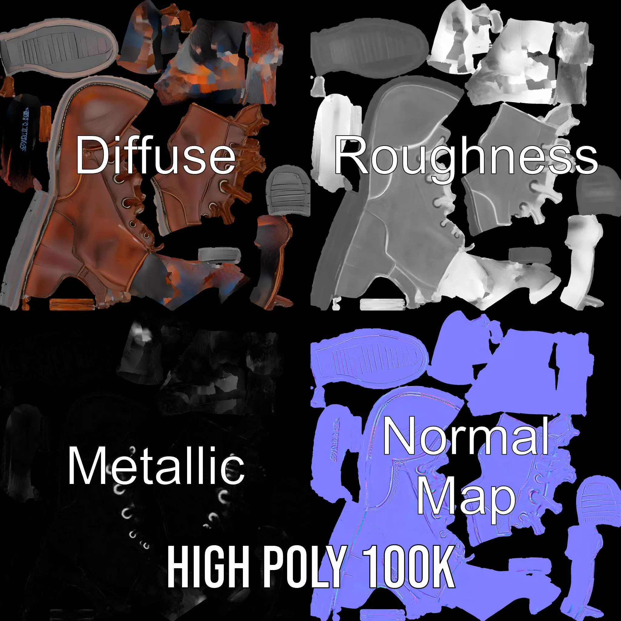 Classic Leather Boot model pack Low-poly 3D model_3