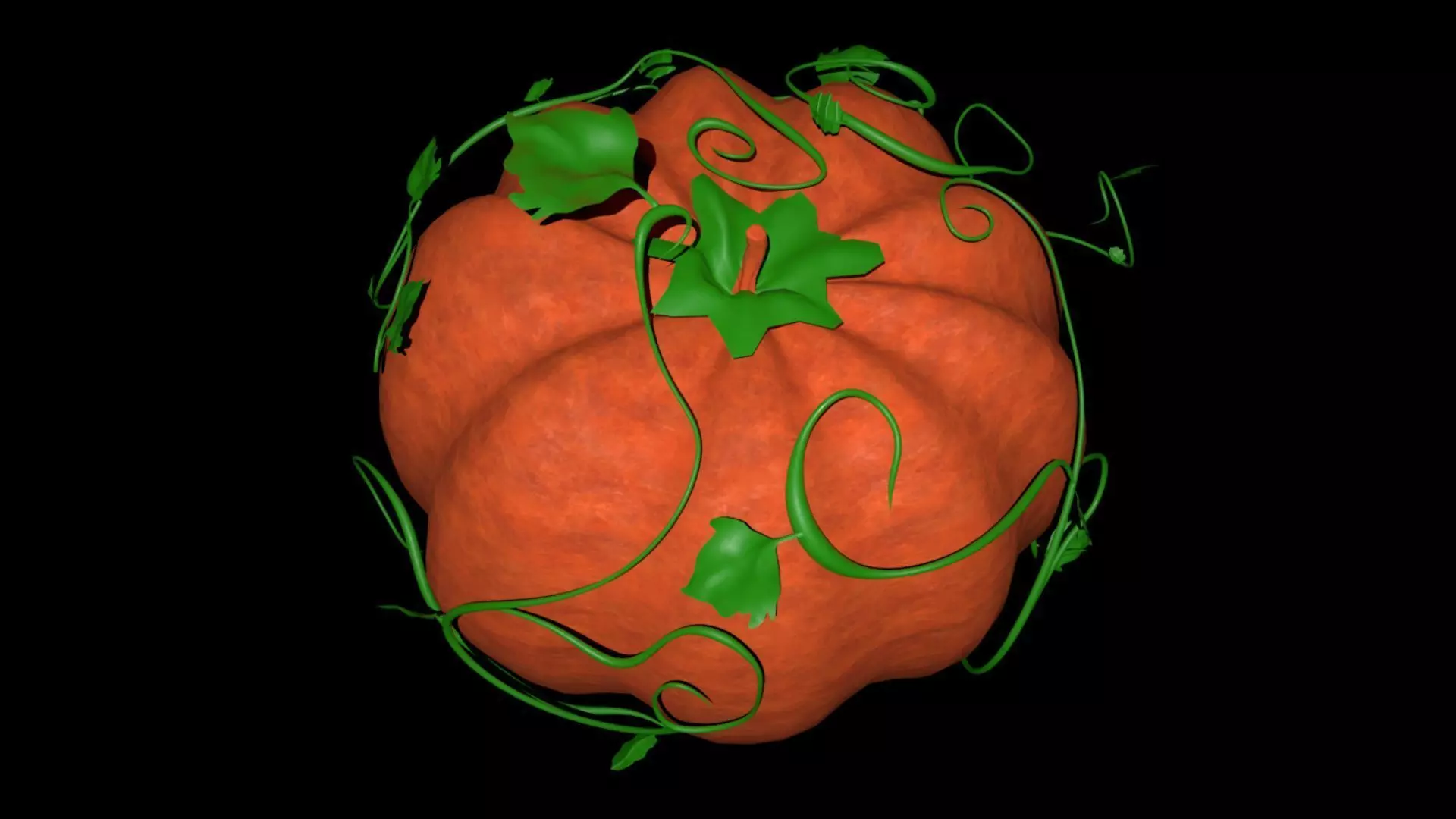 Realistic Pumpkin 3D Model with Vines and Leaves Halloween Low-poly 3D model_1