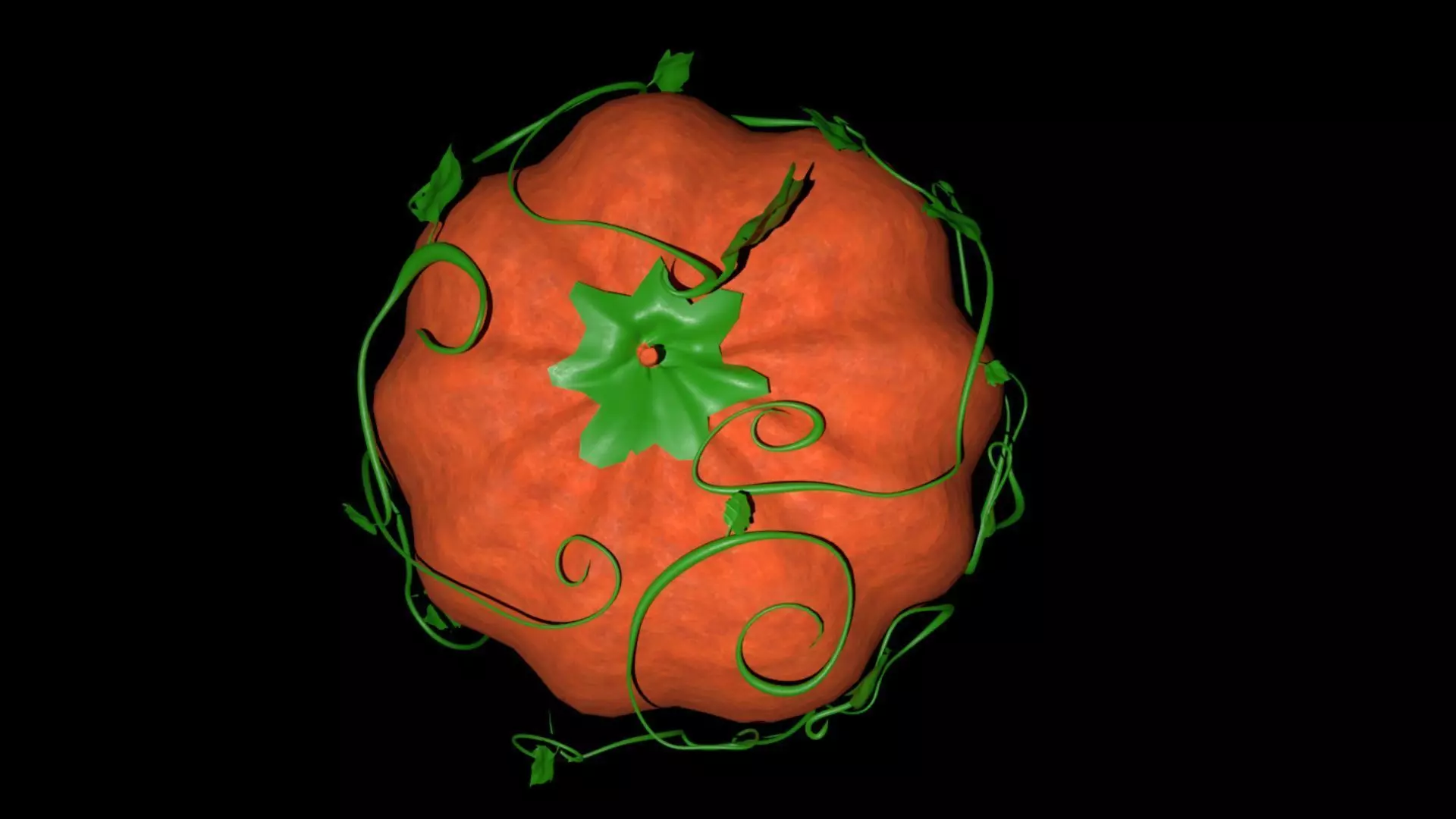 Realistic Pumpkin 3D Model with Vines and Leaves Halloween Low-poly 3D model_3