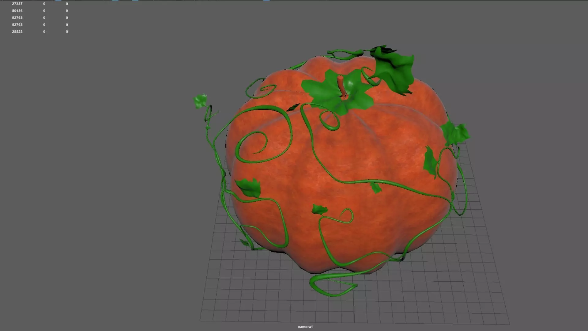 Realistic Pumpkin 3D Model with Vines and Leaves Halloween Low-poly 3D model_4