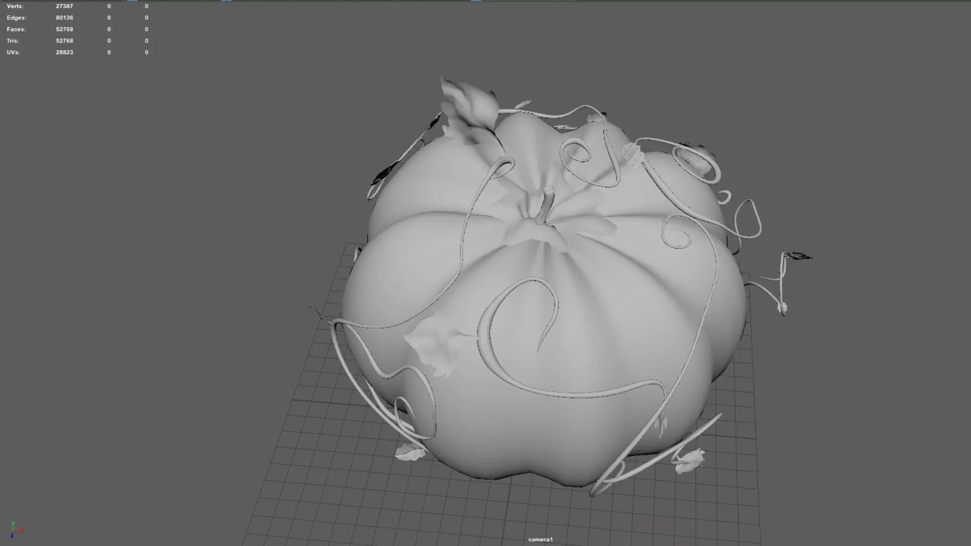 Realistic Pumpkin 3D Model with Vines and Leaves Halloween Low-poly 3D model_5