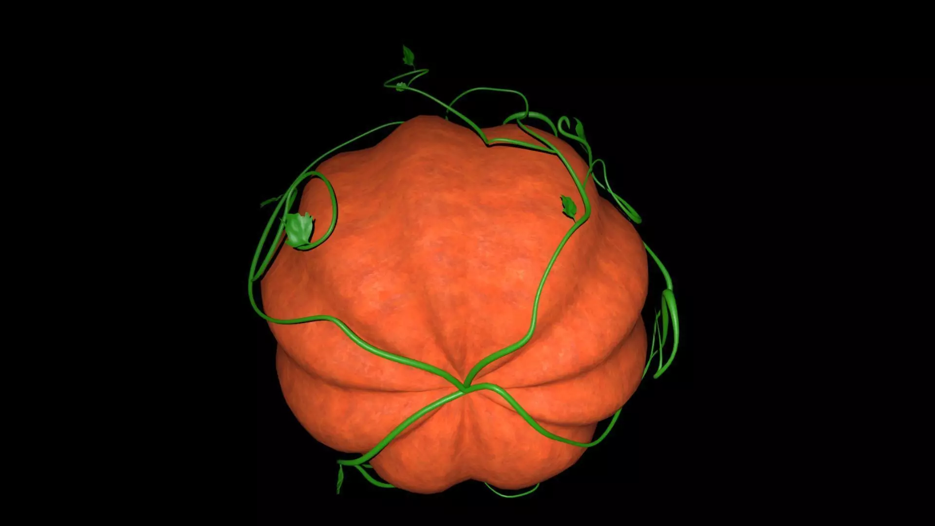 Realistic Pumpkin 3D Model with Vines and Leaves Halloween Low-poly 3D model_2