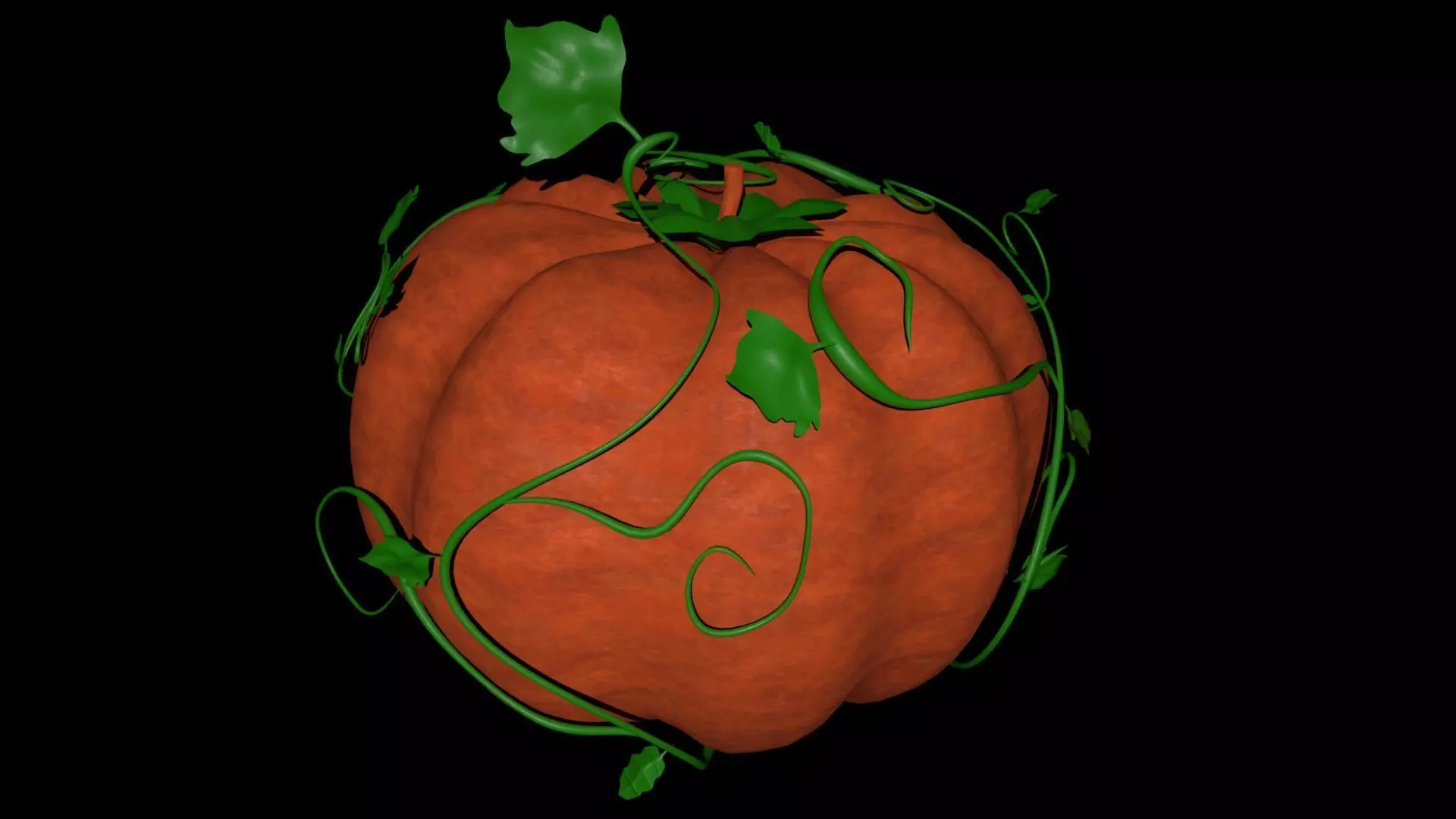 Realistic Pumpkin 3D Model with Vines and Leaves Halloween Low-poly 3D model_6