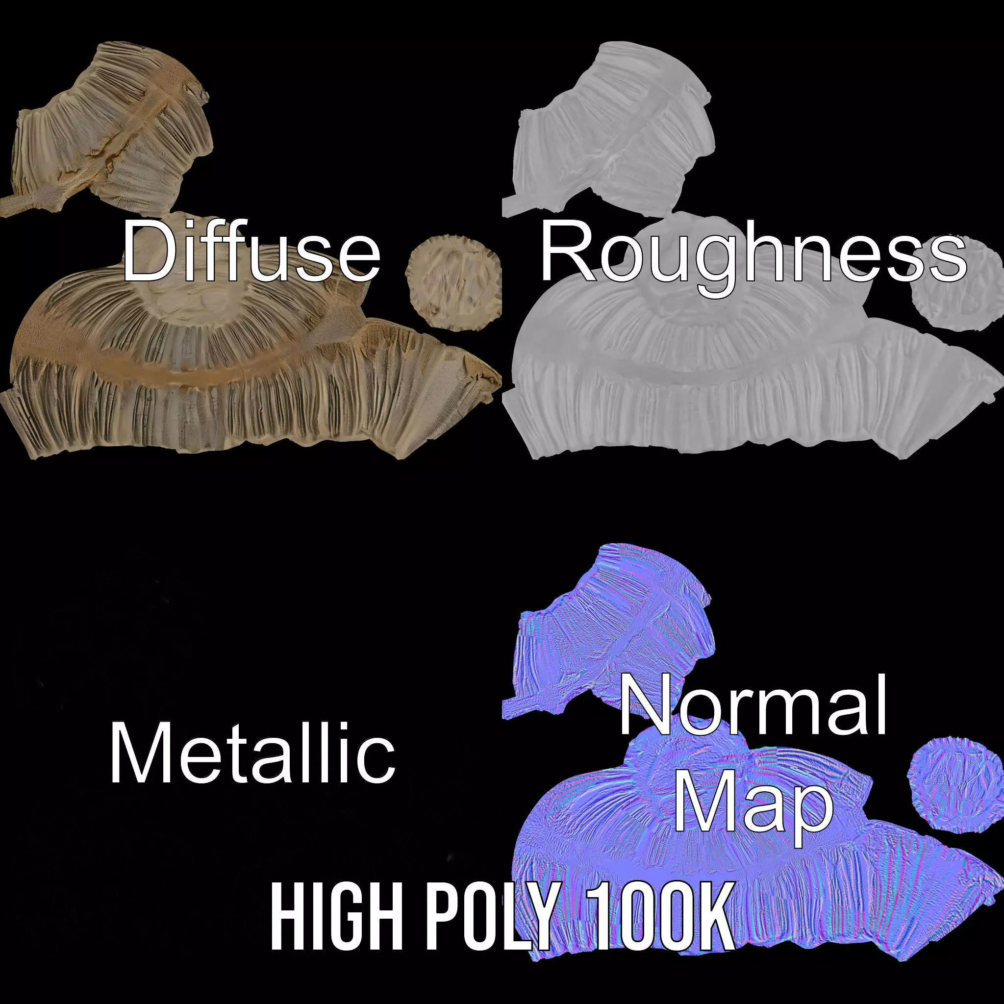 Textured Fossil Stone model pack Low-poly 3D model_4
