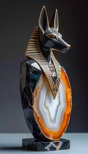 Luxury Anubis Sculpture Black Gold Egyptian God Agate Geode Low-poly 3D model