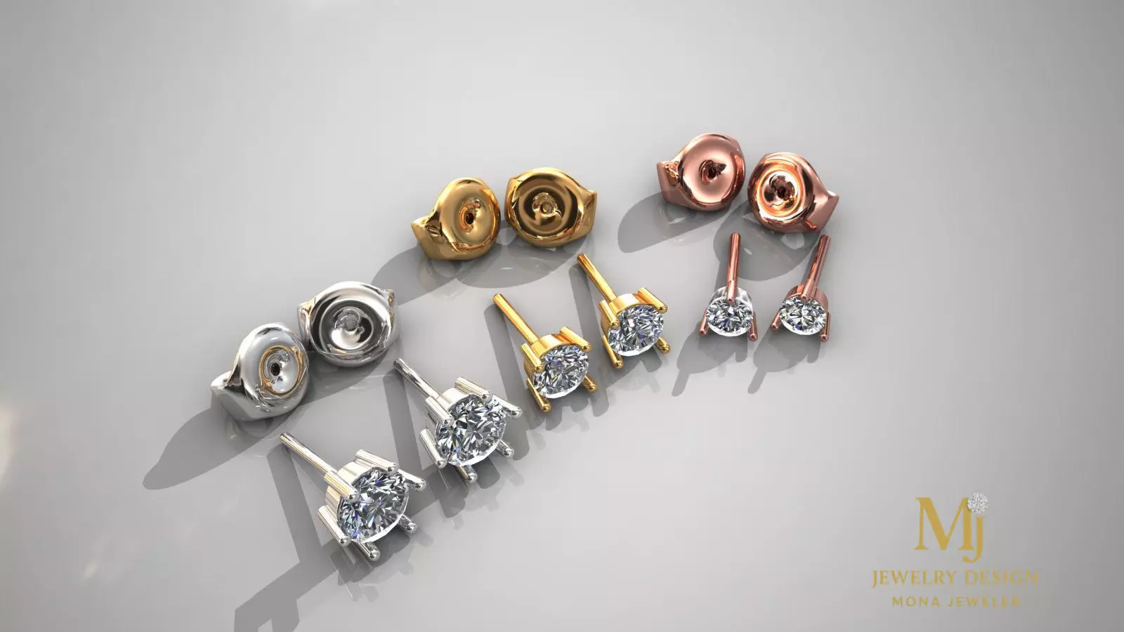 3D Stud Earrings Multiple Stone Sizes STL 3DM Free 3D print model