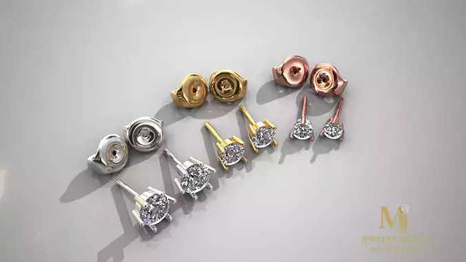  3D Stud Earrings Multiple Stone Sizes STL 3DM