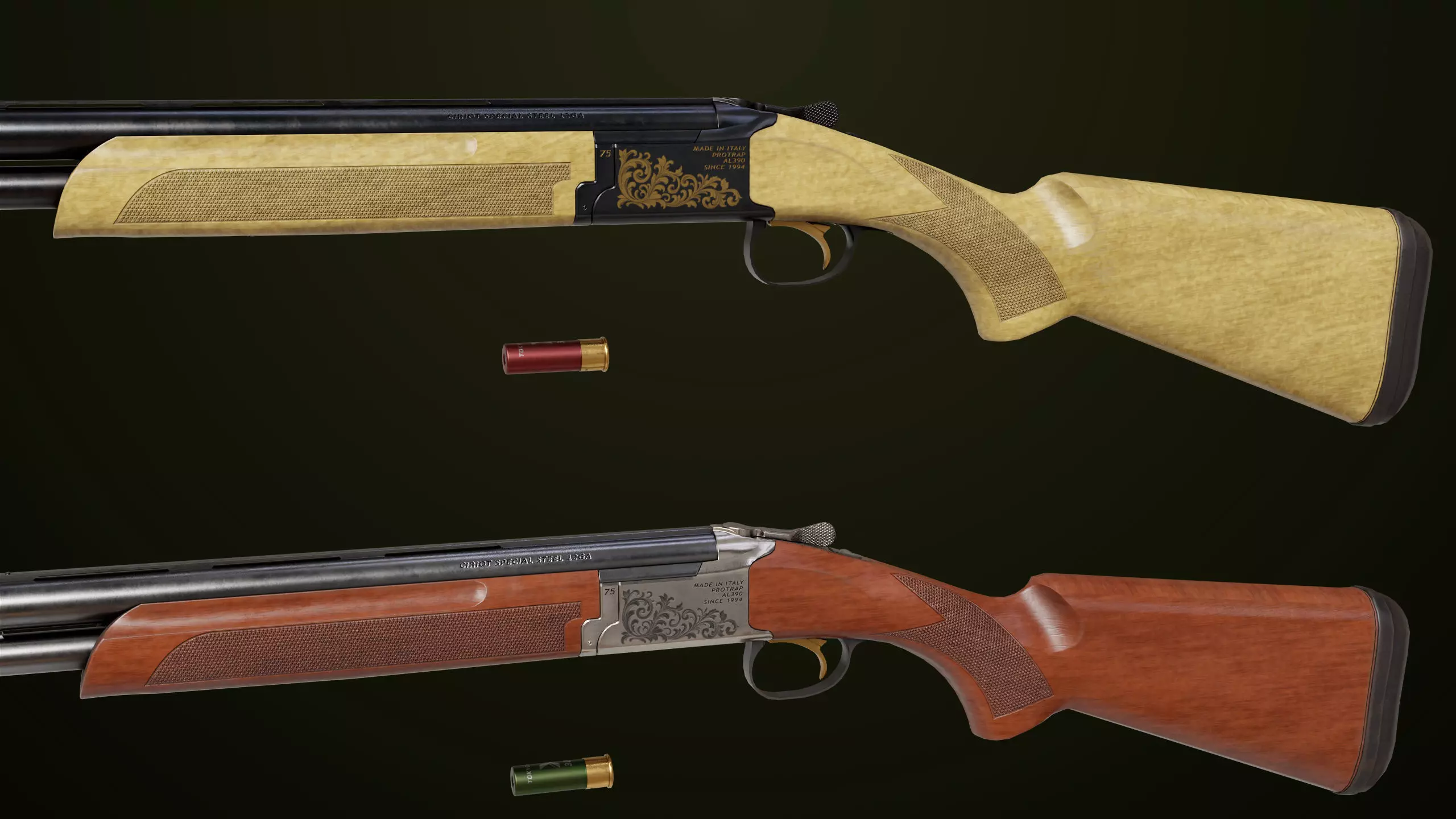 Double Barrel Shotguns 01 Single Mat All PBR Unity UE Textures Low-poly 3D model_3
