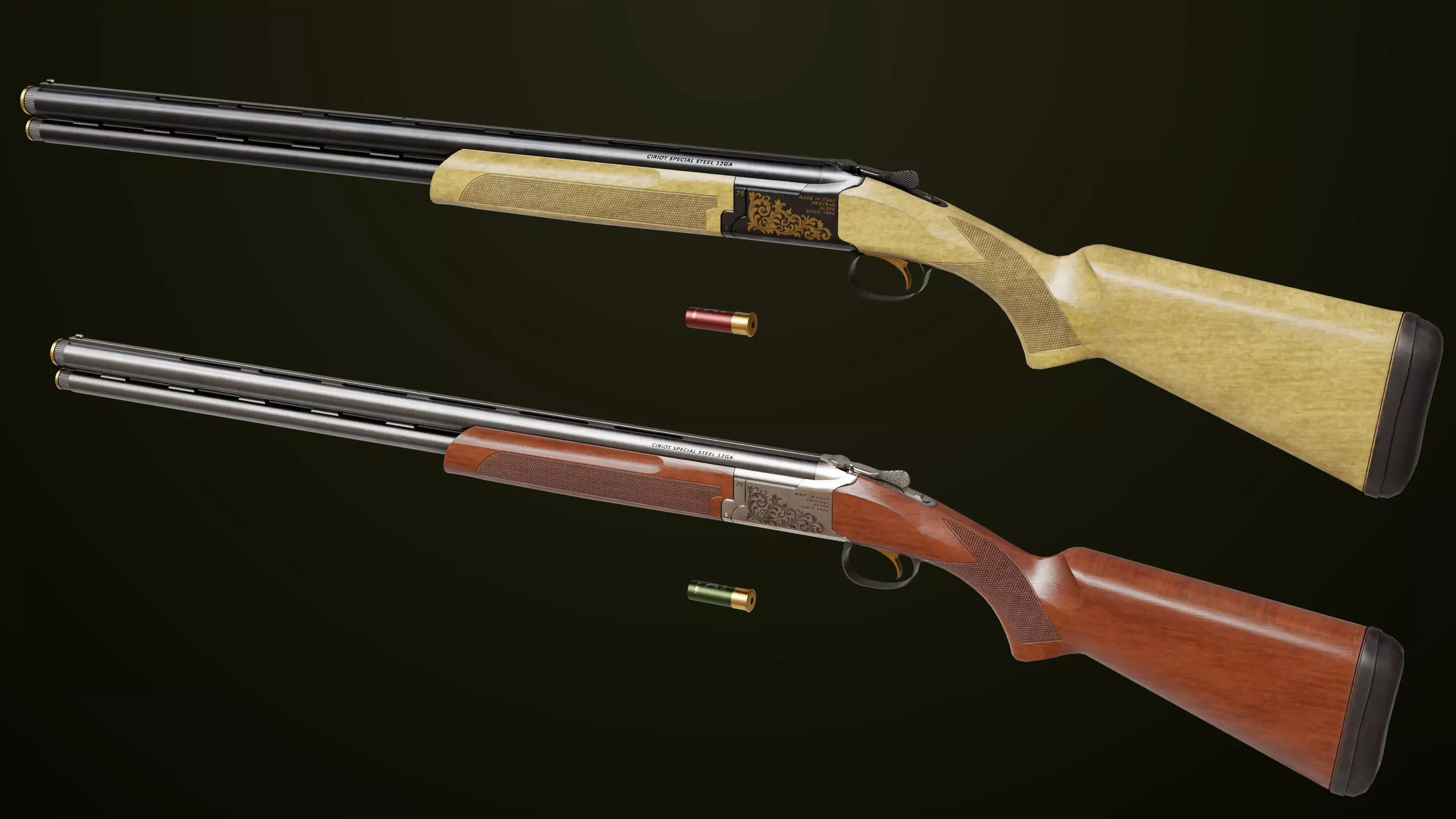 Double Barrel Shotguns 01 Single Mat All PBR Unity UE Textures Low-poly 3D model_1