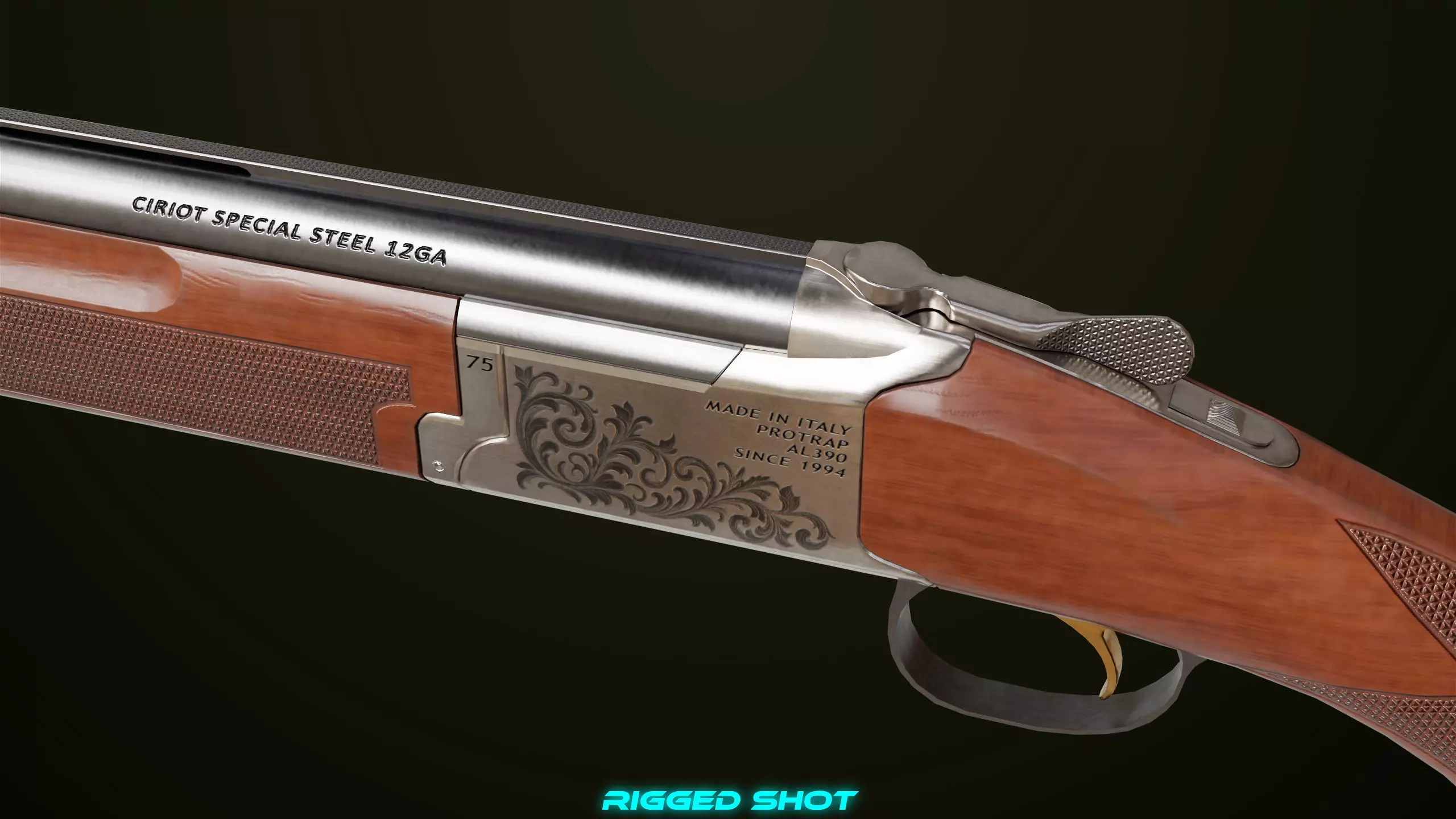Double Barrel Shotguns 01 Single Mat All PBR Unity UE Textures Low-poly 3D model_14