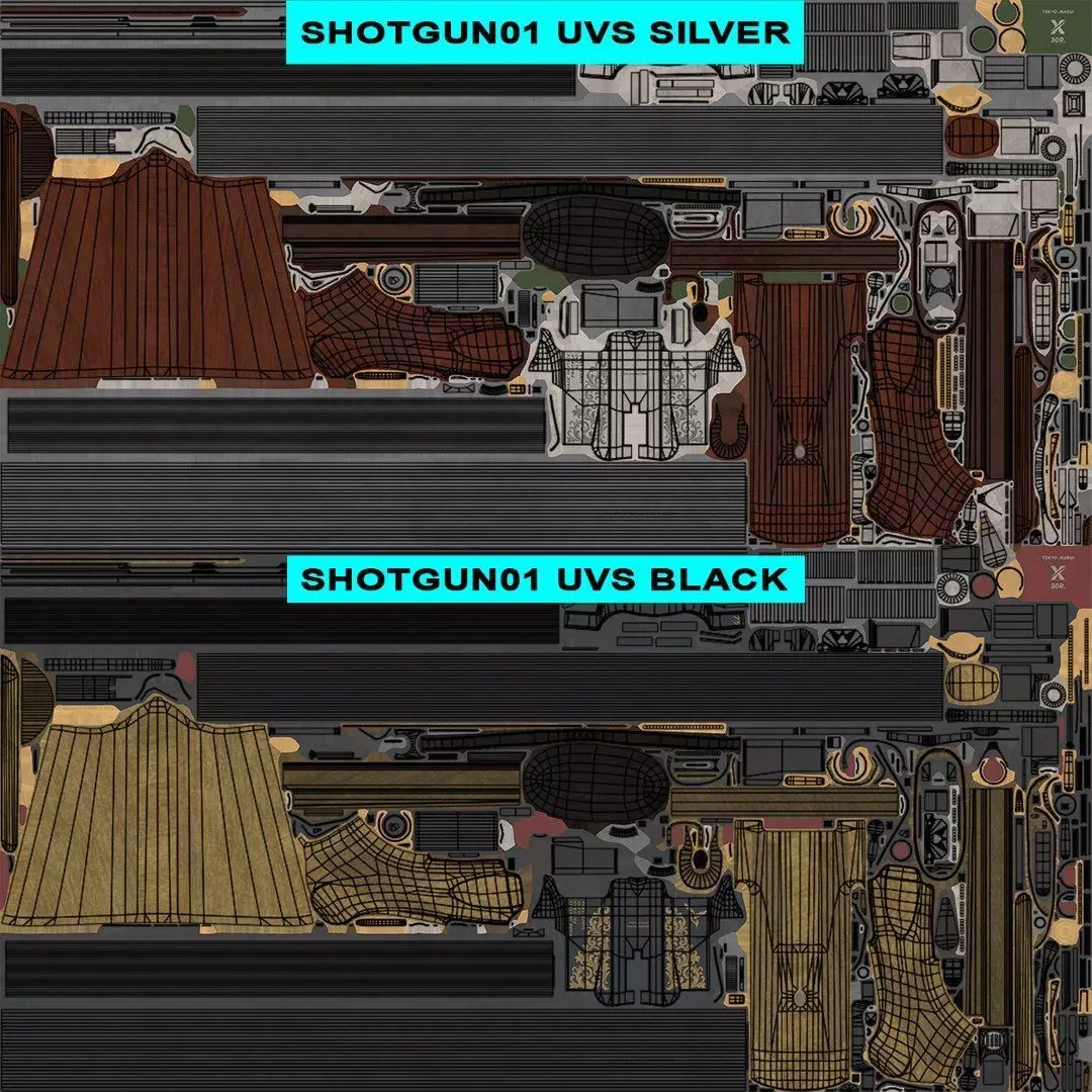 Double Barrel Shotguns 01 Single Mat All PBR Unity UE Textures Low-poly 3D model_50