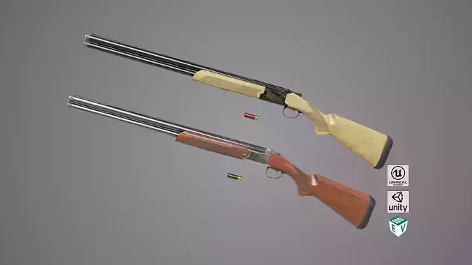 Double Barrel Shotguns 01 Single Mat All PBR Unity UE Textures Low-poly 3D model