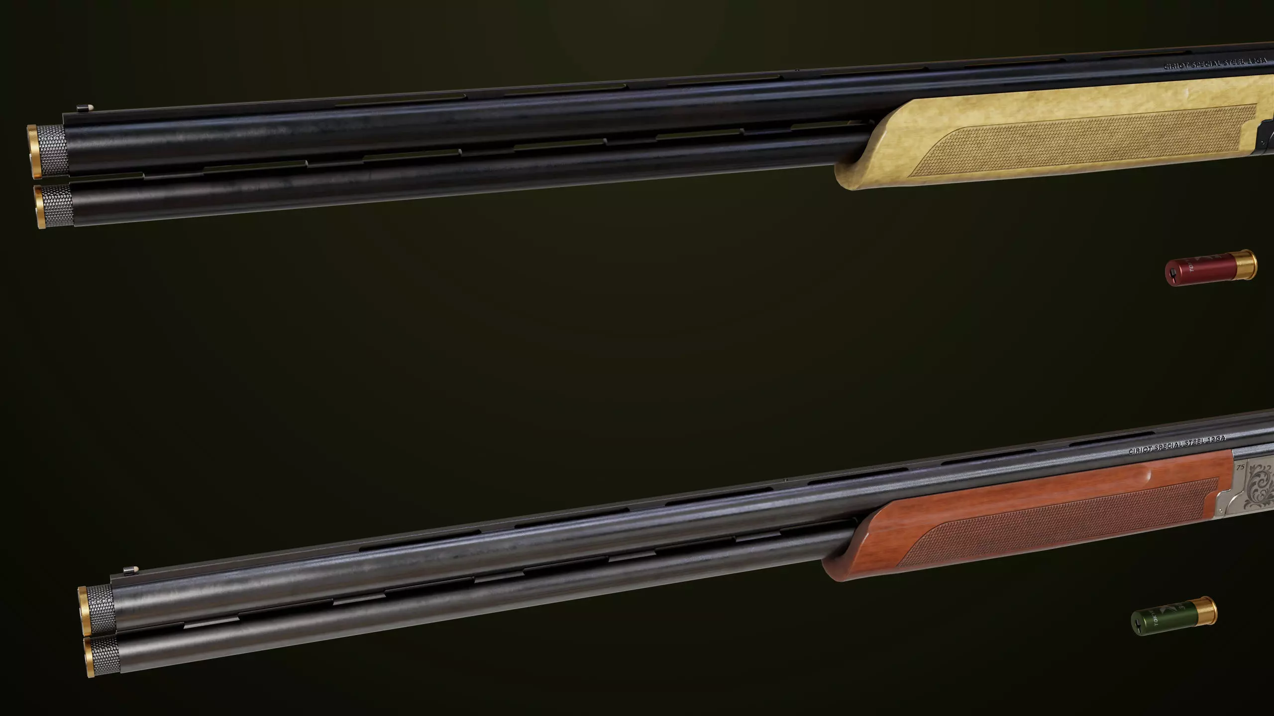 Double Barrel Shotguns 01 Single Mat All PBR Unity UE Textures Low-poly 3D model_4