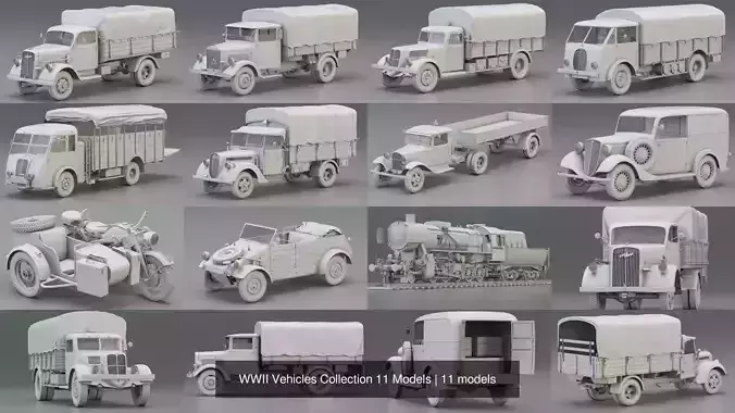 WWII Vehicles Collection 11 Models 
