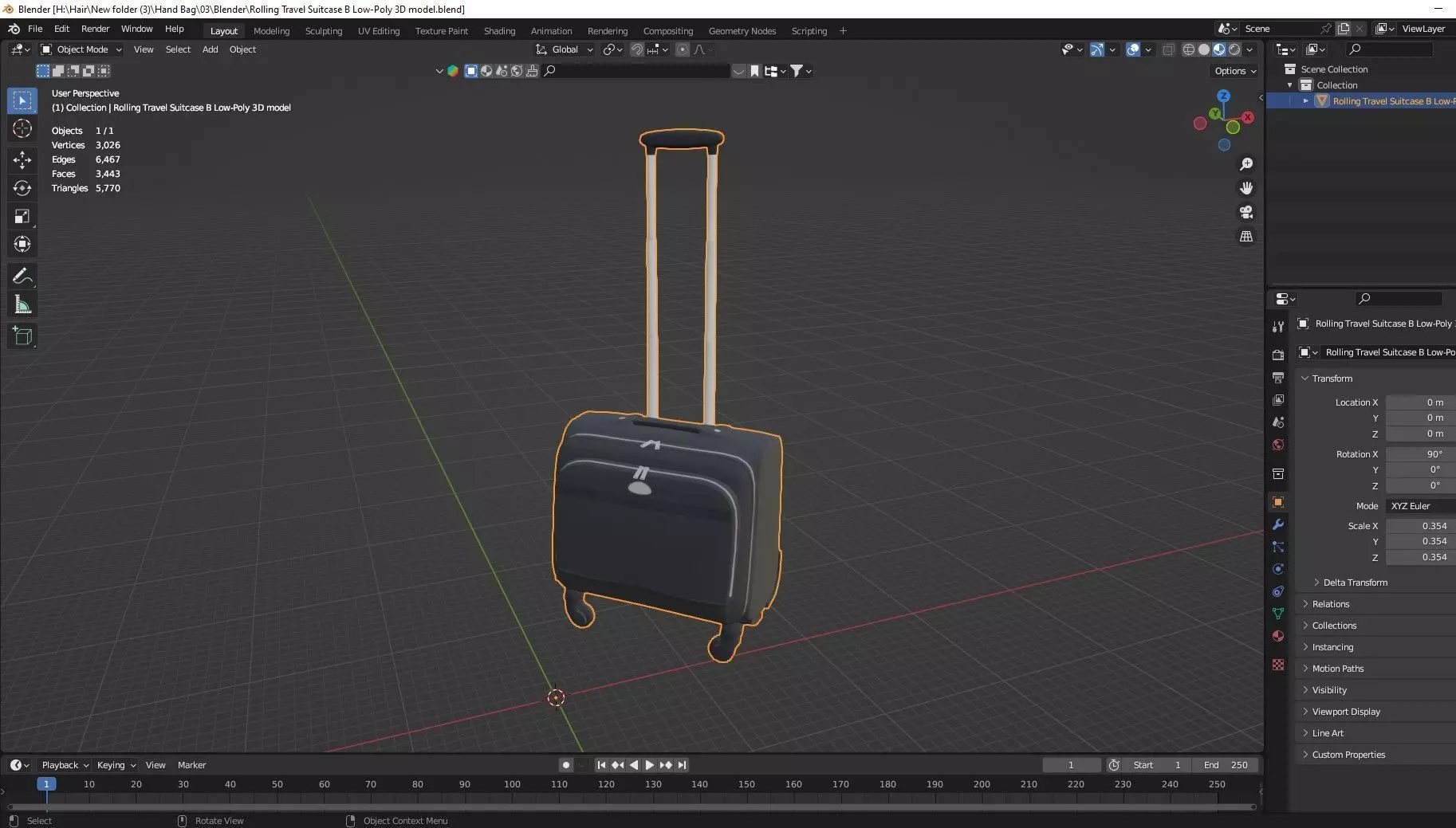 Rolling Travel Suitcase B Low-Poly 3D Model Low-poly 3D model_8