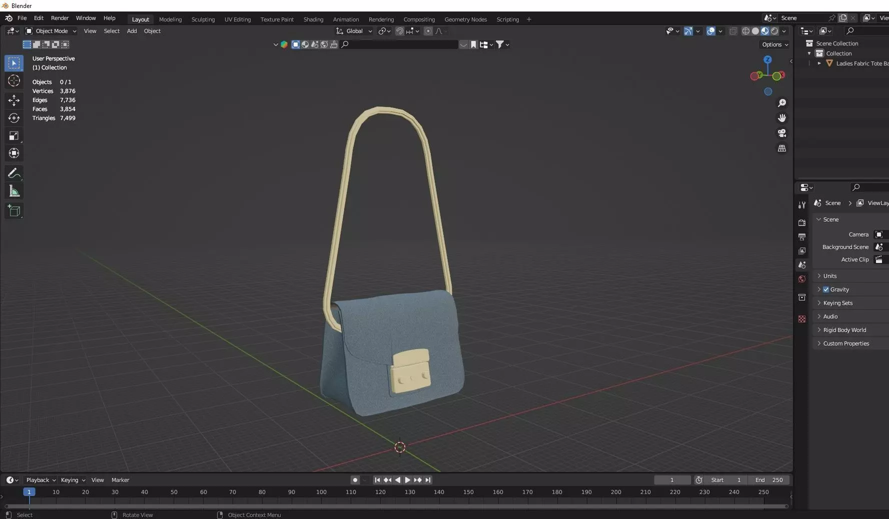 Ladies Fabric Tote Bag Sky Color Love Poly 3D Model Low-poly 3D model_8