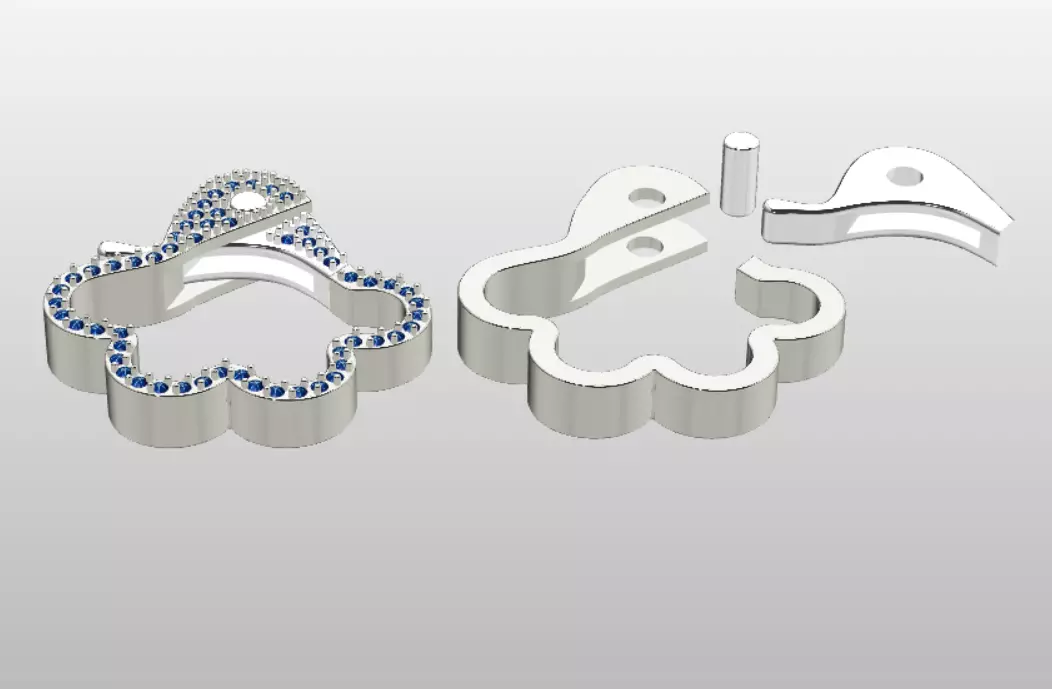 Paw Shaped or Flower Shaped Lobster Clasp set plain and Gem lock 3D print model_9