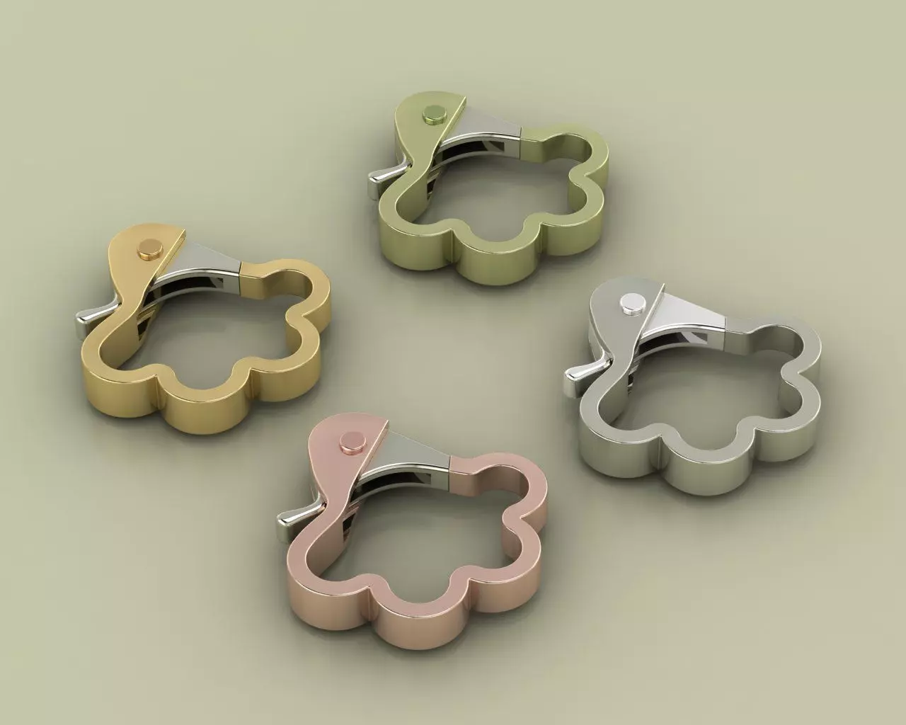 Paw Shaped or Flower Shaped Lobster Clasp set plain and Gem lock 3D print model_1
