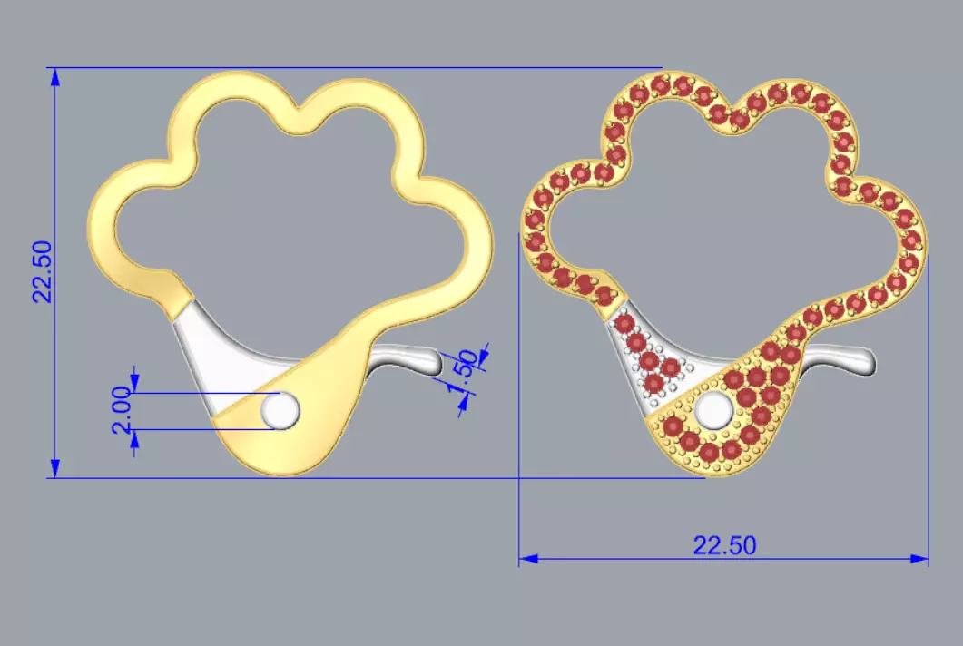 Paw Shaped or Flower Shaped Lobster Clasp set plain and Gem lock 3D print model_6
