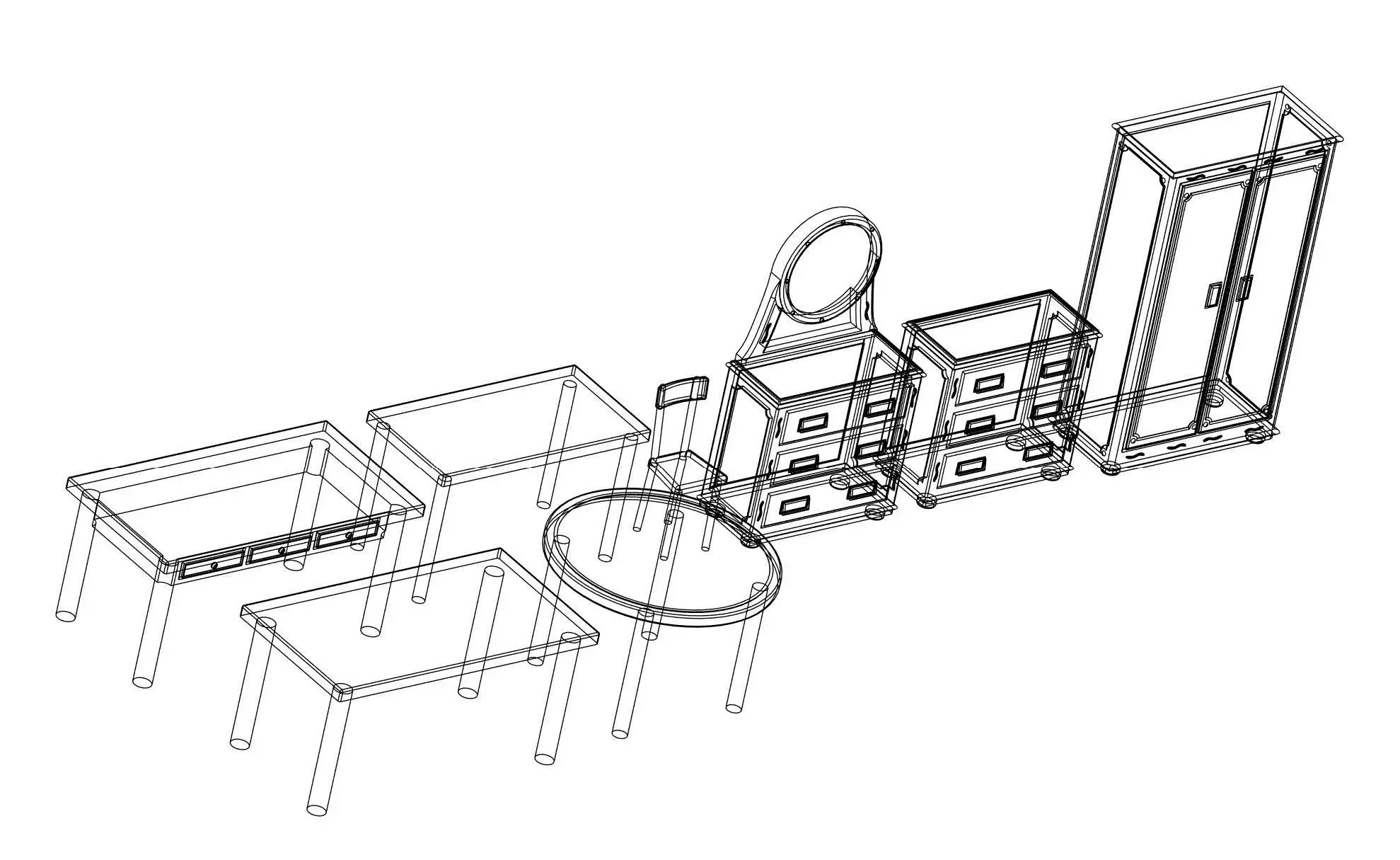 Vintage Furniture Set 1-72 Scale for Models and Dioramas 3D print model_4