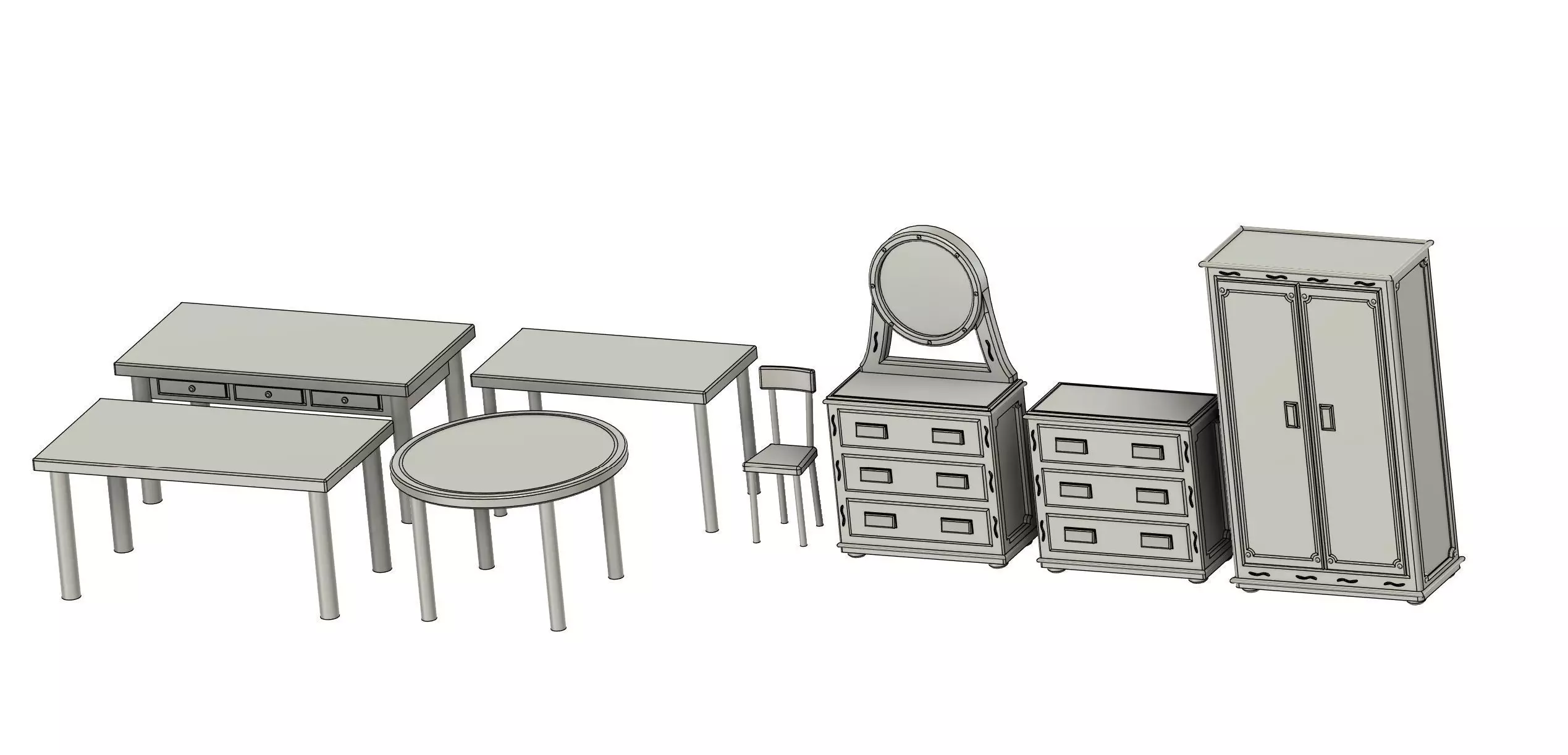 Vintage Furniture Set 1-72 Scale for Models and Dioramas 3D print model_0