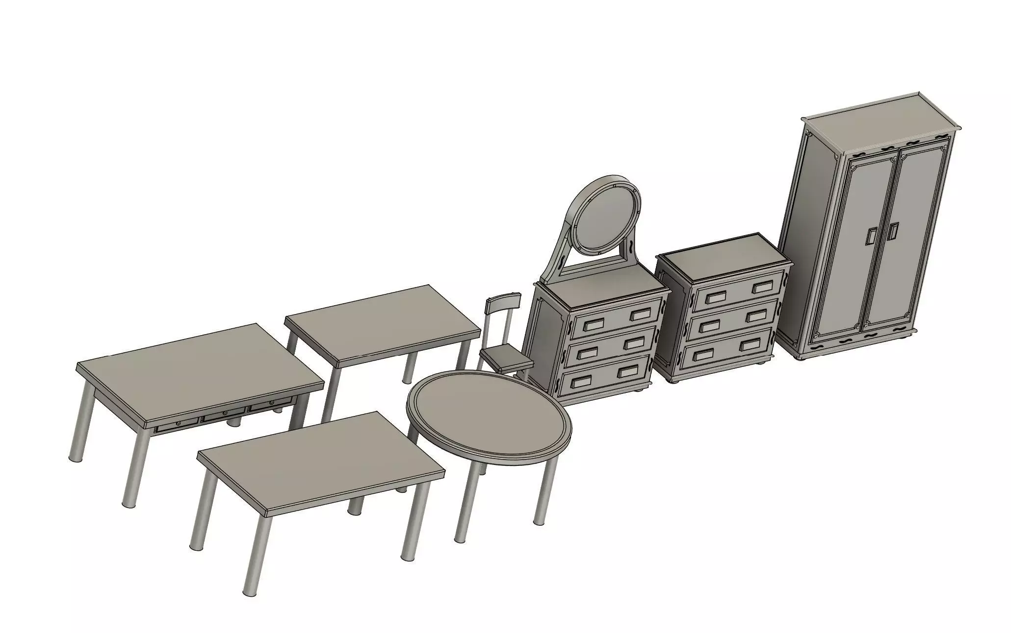 Vintage Furniture Set 1-72 Scale for Models and Dioramas 3D print model_1