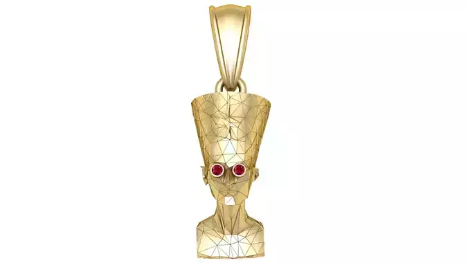 Golden Nefertiti Geometric Pendant with Ruby Eyes