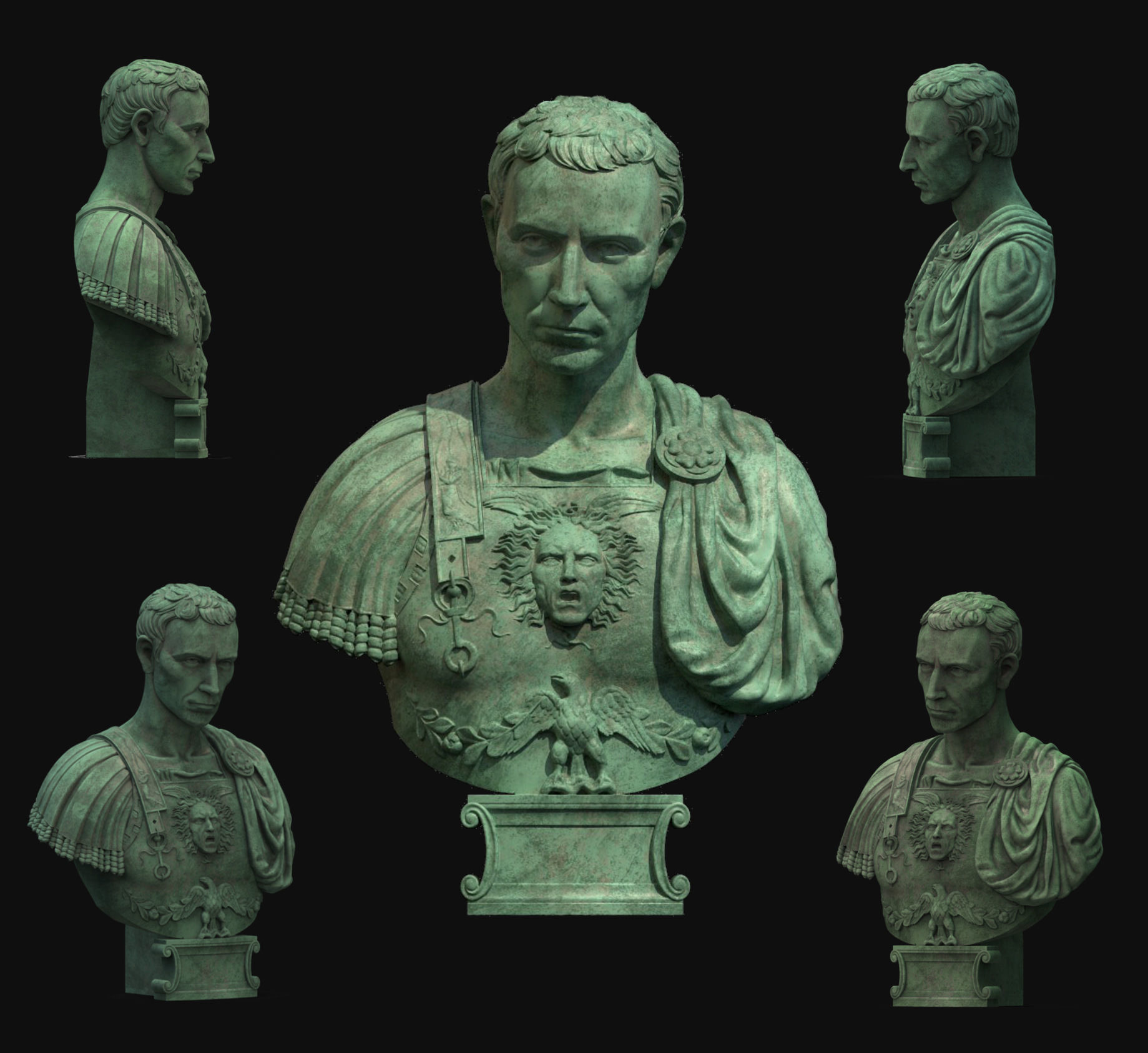Caesar Bust Low-poly 3D model_3