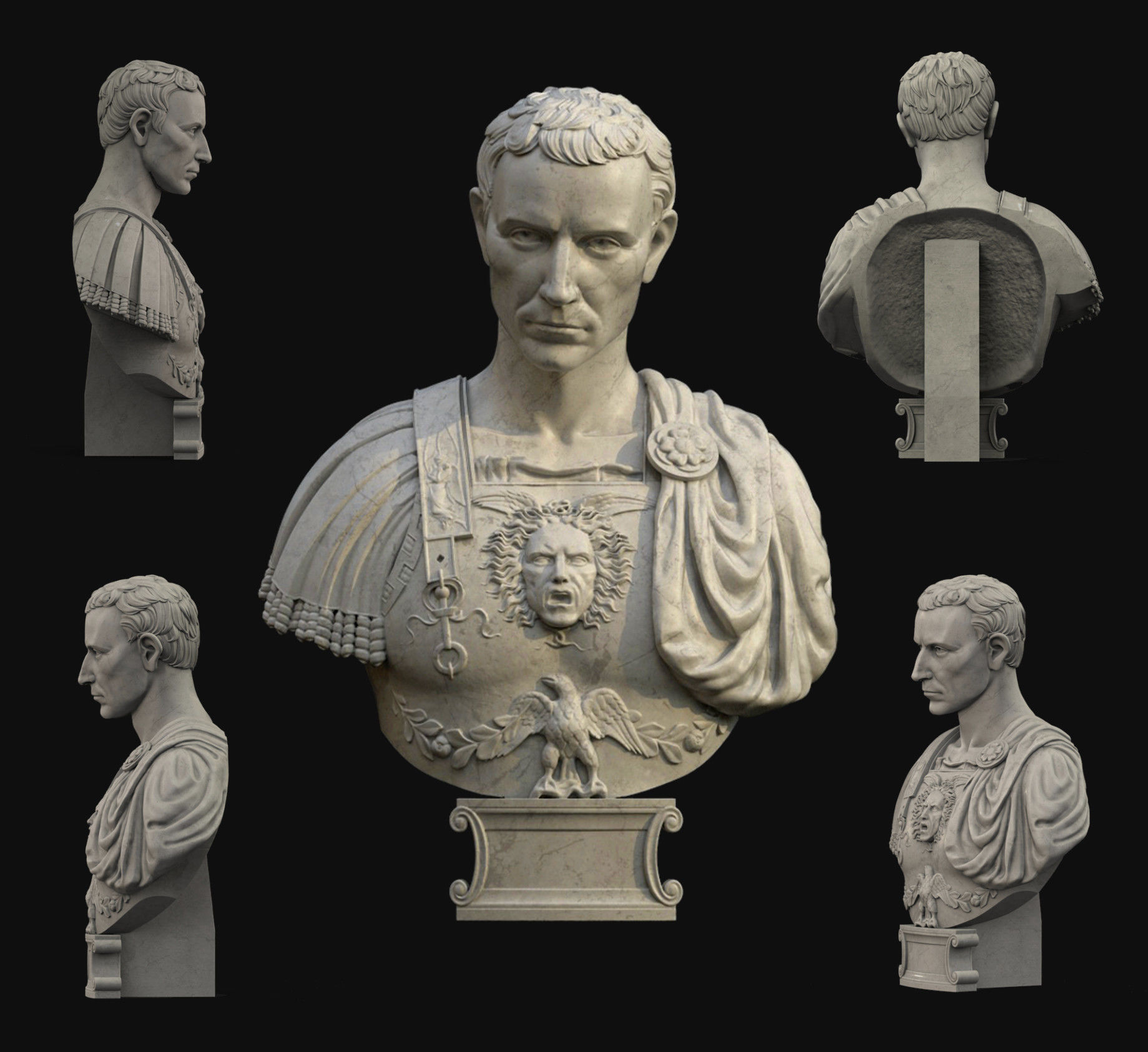 Caesar Bust Low-poly 3D model_2