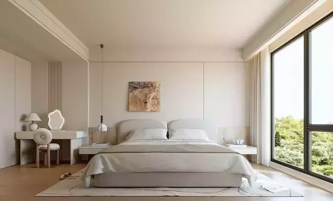 Creamy Aesthetic Minimalist Bedroom 115