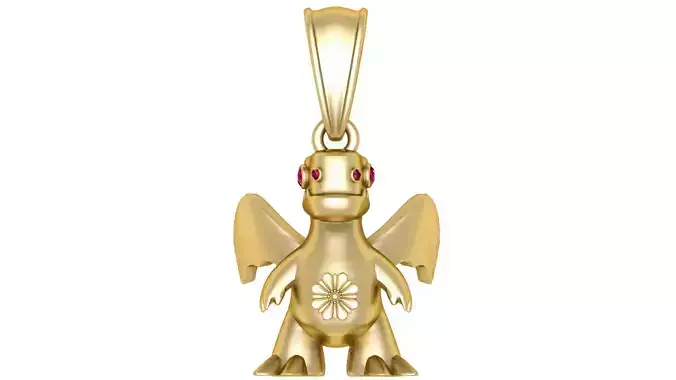 Golden Dragon Pendant with Ruby Eyes and Floral Symbol