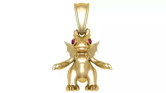 Golden Baby Dragon Pendant with Ruby Eyes