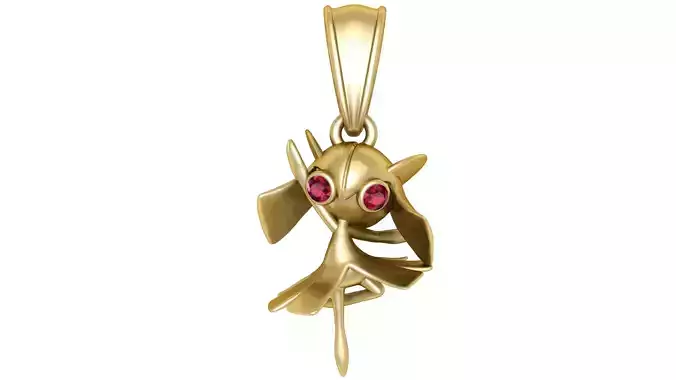 Golden Fairy Dancer Pendant with Ruby Eyes