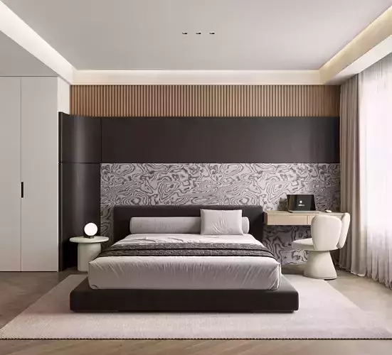 Modern Minimalist Bedroom with Luxury Marble Accent Wall 103