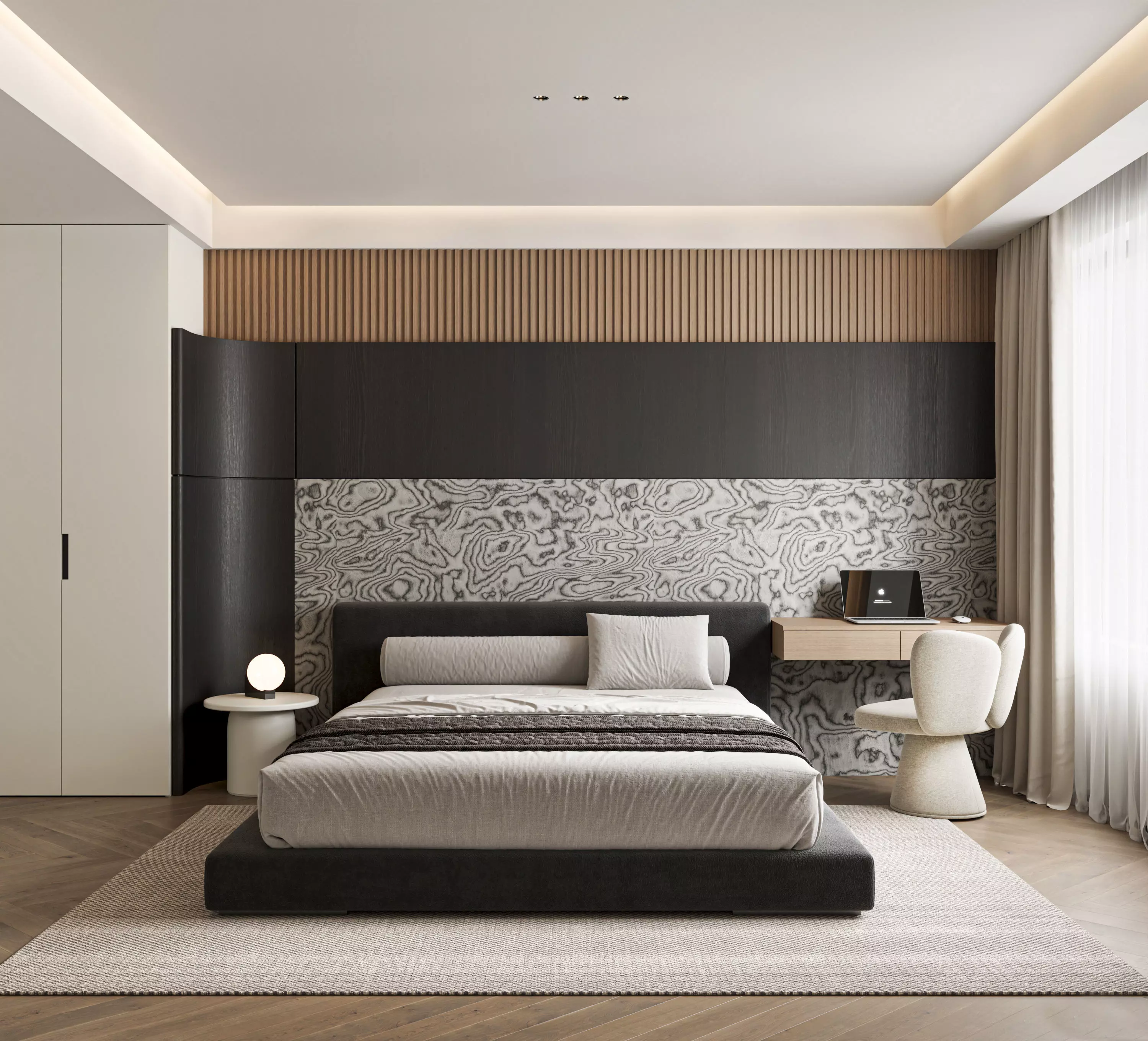 Modern Minimalist Bedroom with Luxury Marble Accent Wall 103 3D model_0