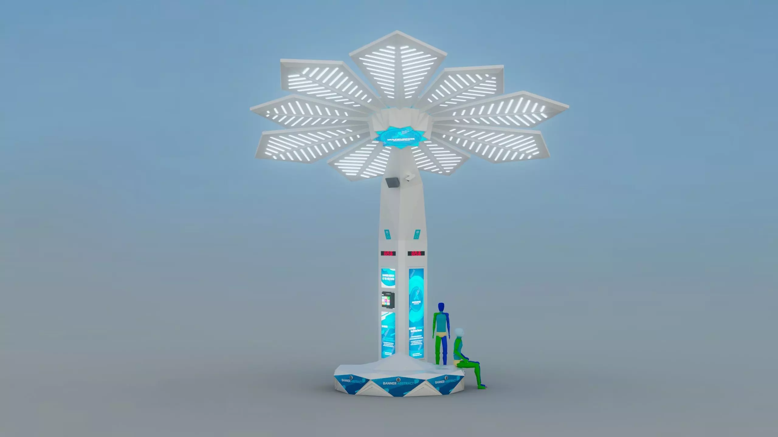 Solar Smart Palm Tree Futuristic Urban Furniture 3D Model 3D model_2