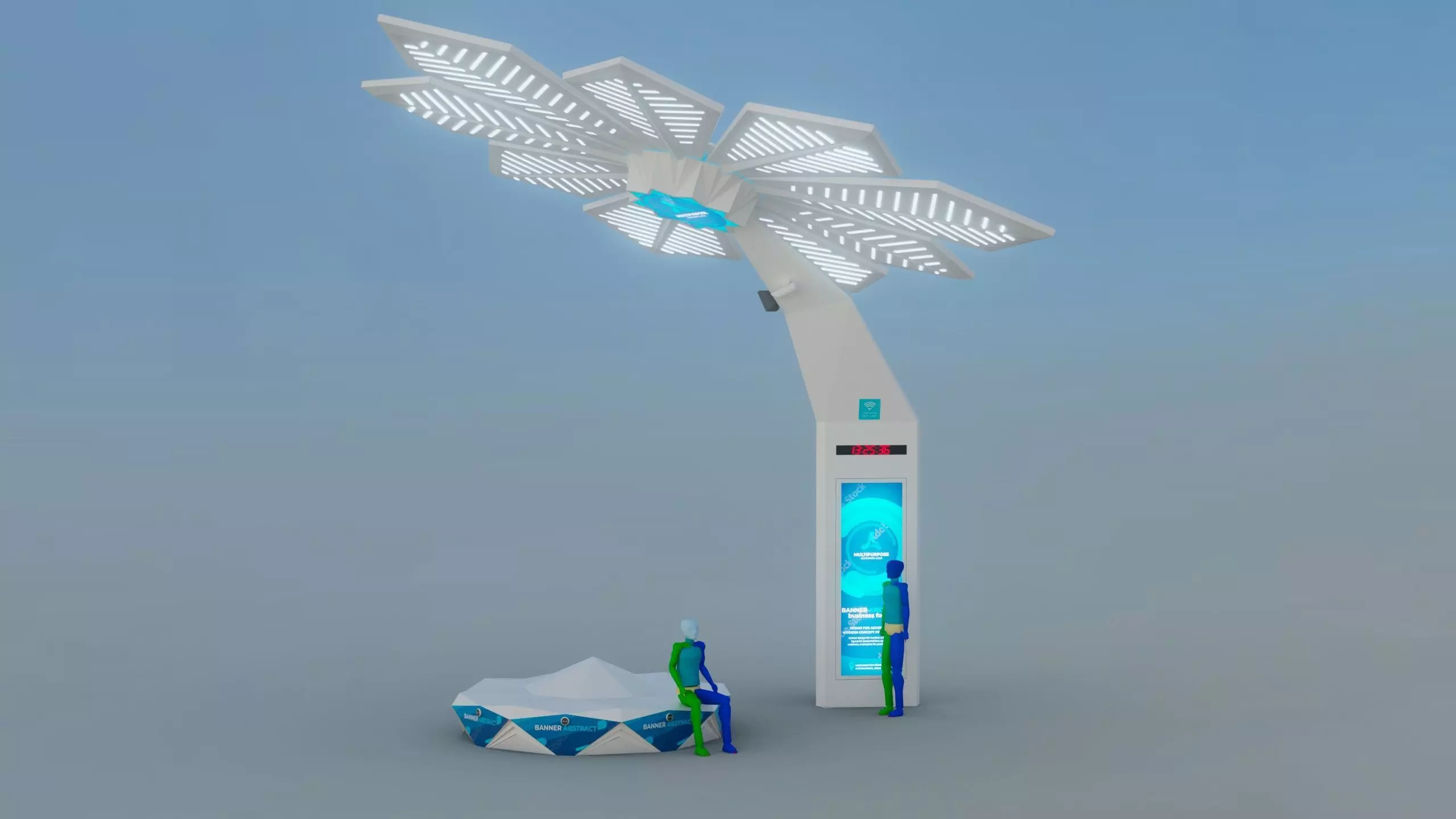 Solar Smart Palm Tree Futuristic Urban Furniture 3D Model 3D model_0