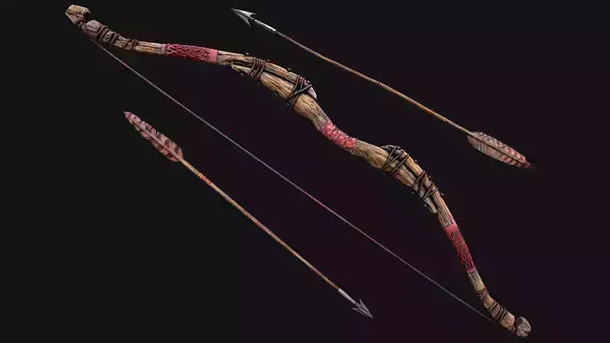 Medieval Wooden War Bow Archer Weapon Armory Low-poly 3D model