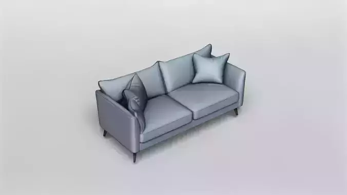 Modern Light Blue Fabric Sofa 3D Model