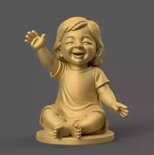 Joyful Waving Baby Girl STL