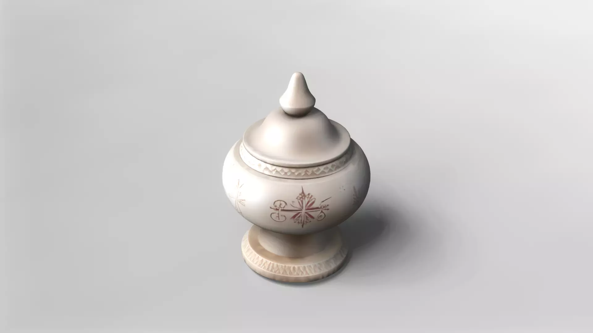 Ornate Decorative Ceramic Jar with Lid 3D model_1