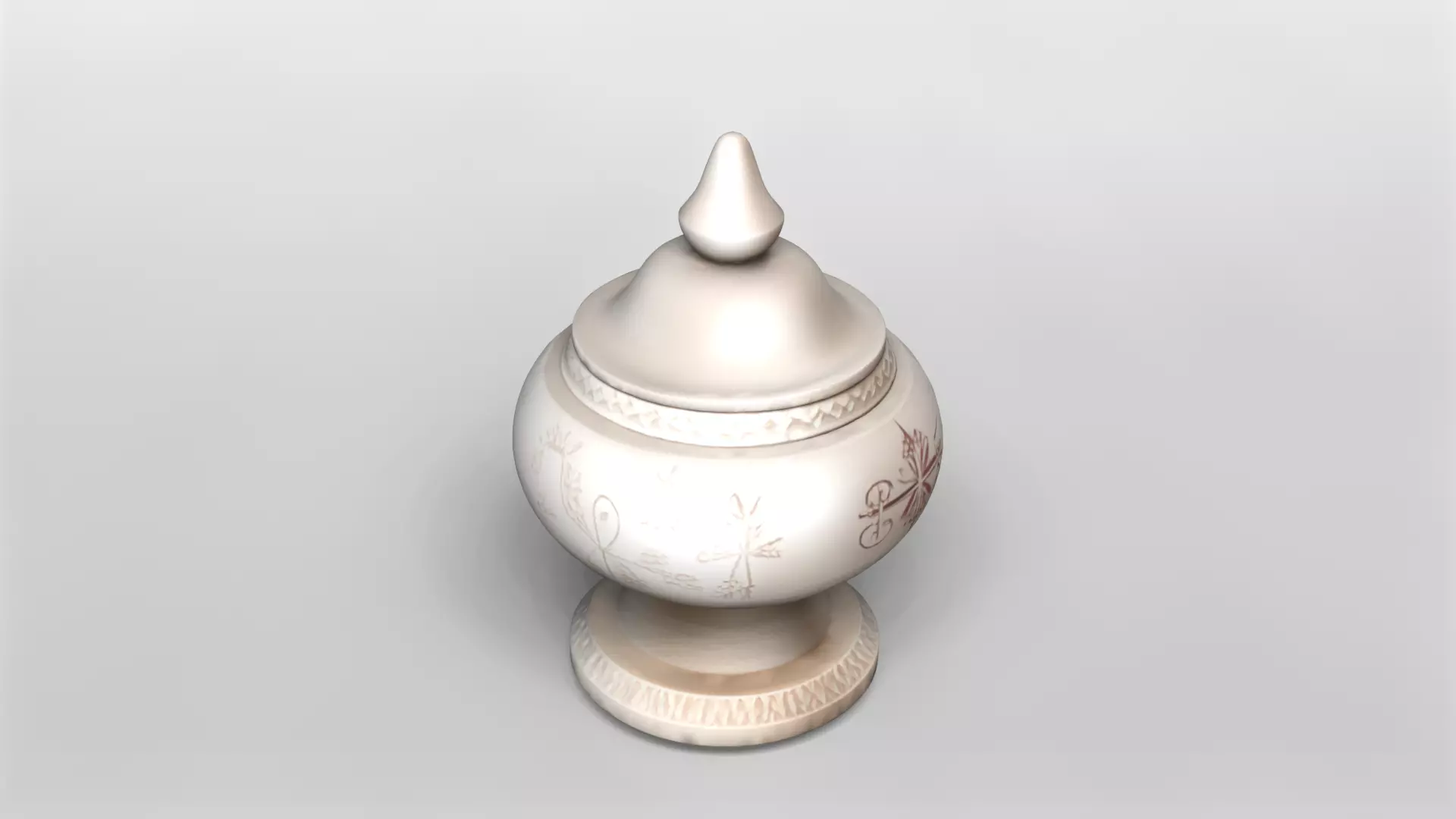 Ornate Decorative Ceramic Jar with Lid 3D model_0