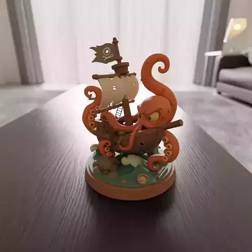 ship fighting with kraken