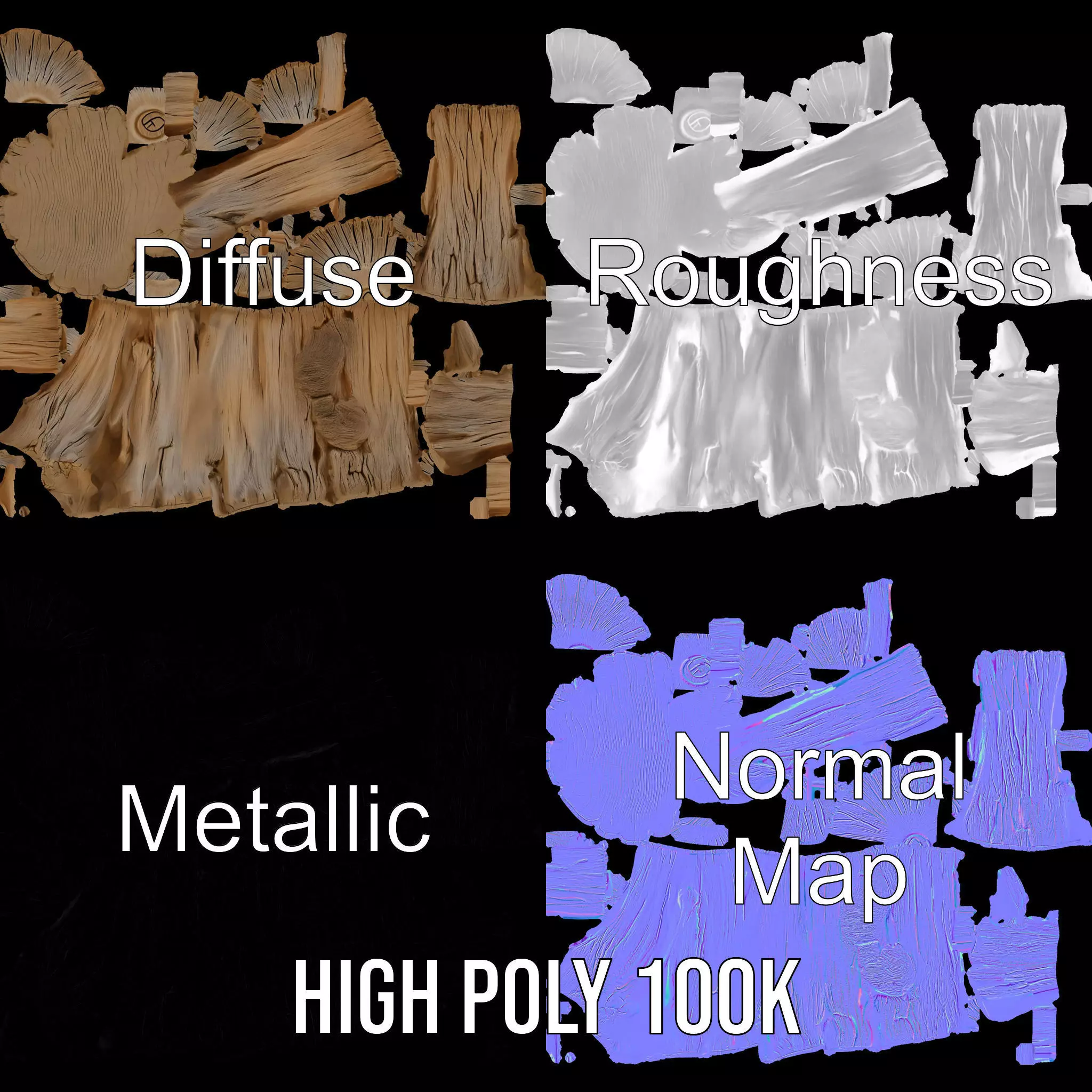 Rustic Wood Stump model pack Low-poly 3D model_4