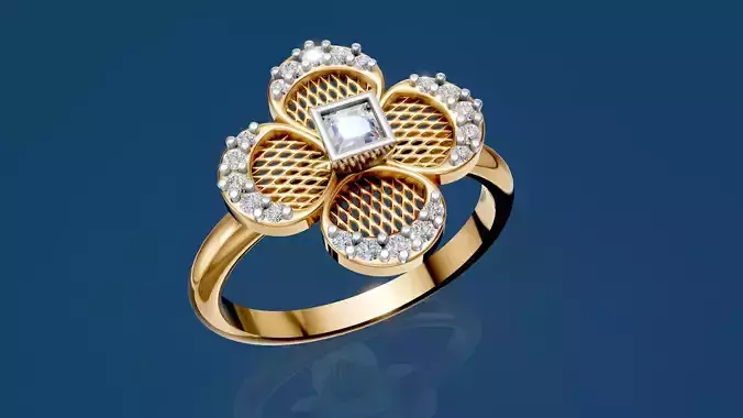 Four Petal Lace Diamond Engagement Ring